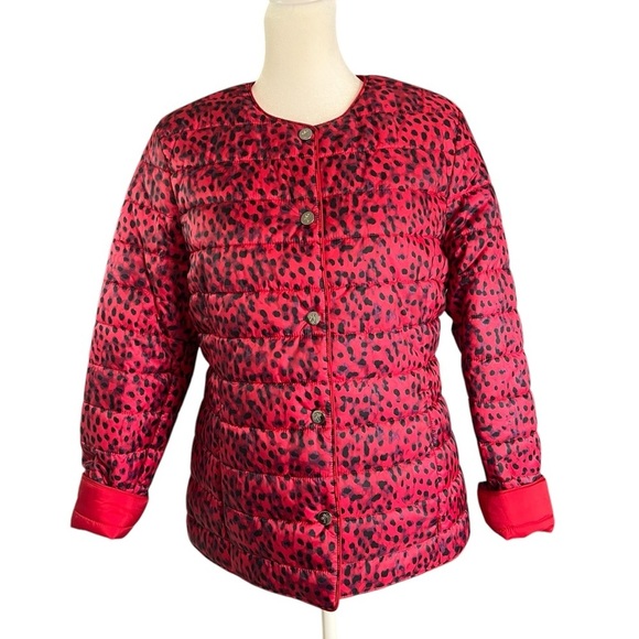 TOMMY BAHAMA Womens Reversible Puffer Jacket Red / Leopard Size Extra Small NWOT - Picture 2 of 14